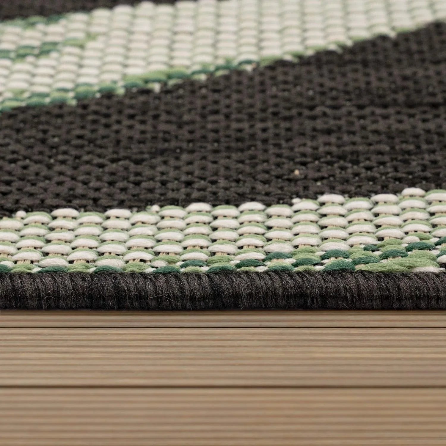 Outdoor Rug Ostende Palm Leaf Design Waterproof - Black Green RugYourHome