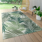 Outdoor Rug Ostende Palm Leaf Pattern - Green White RugYourHome