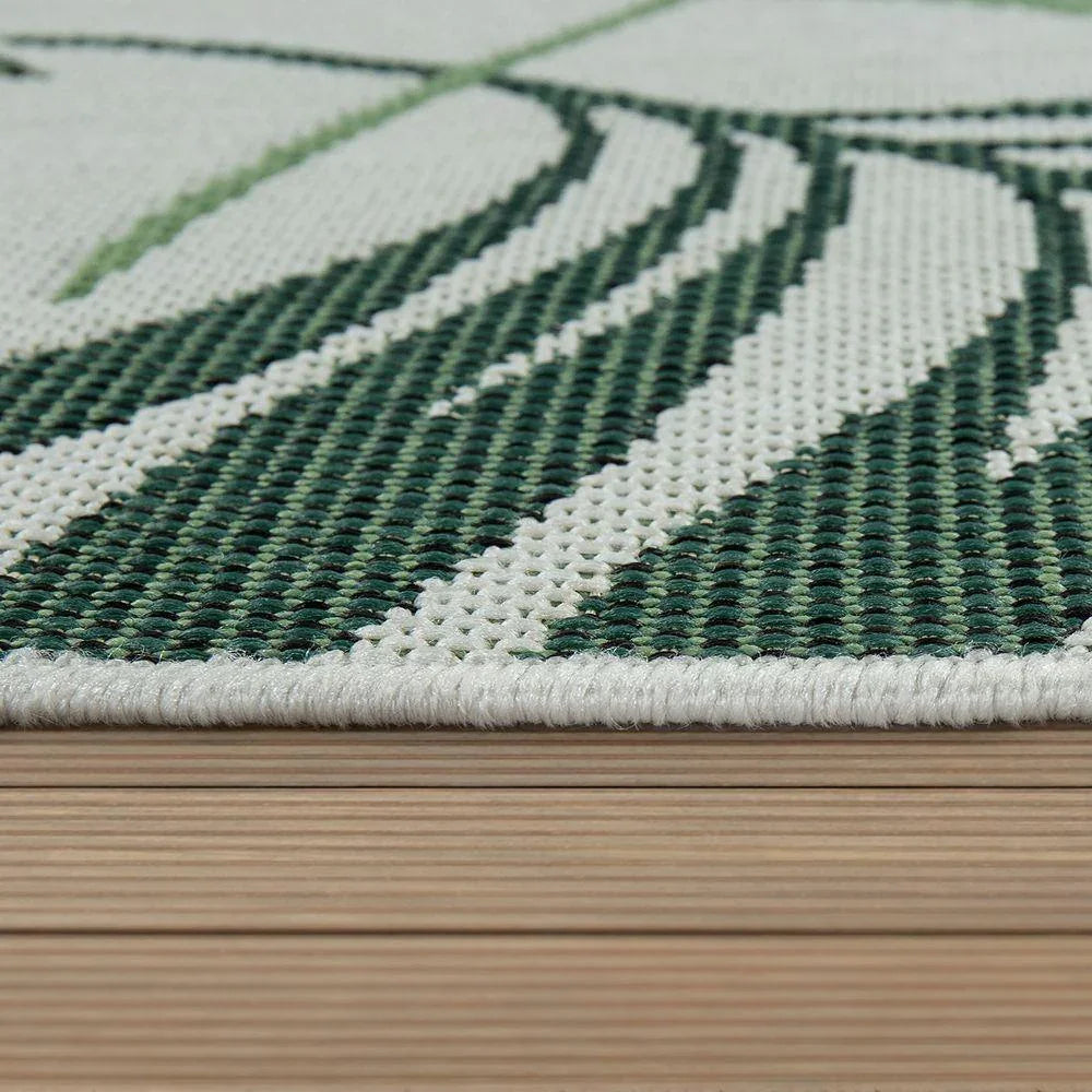 Outdoor Rug Ostende Palm Leaf Pattern - Green White RugYourHome