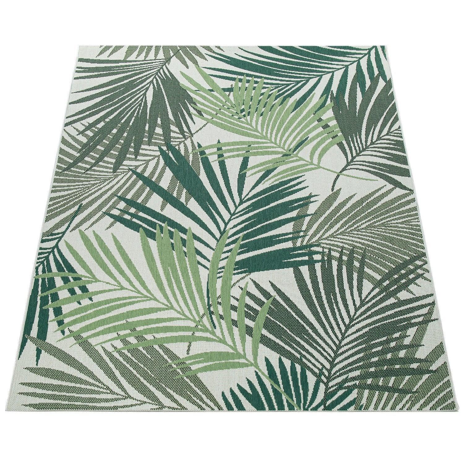 Outdoor Rug Ostende Palm Leaf Pattern - Green White RugYourHome