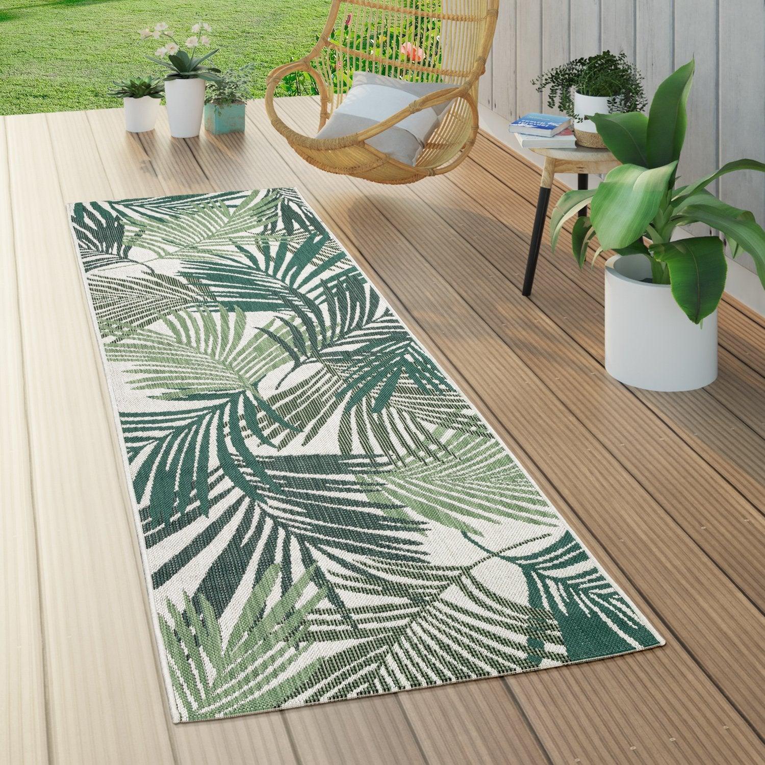 Outdoor Rug Ostende Palm Leaf Pattern - Green White RugYourHome