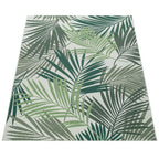 Outdoor Rug Ostende Palm Leaf Pattern - Green White RugYourHome