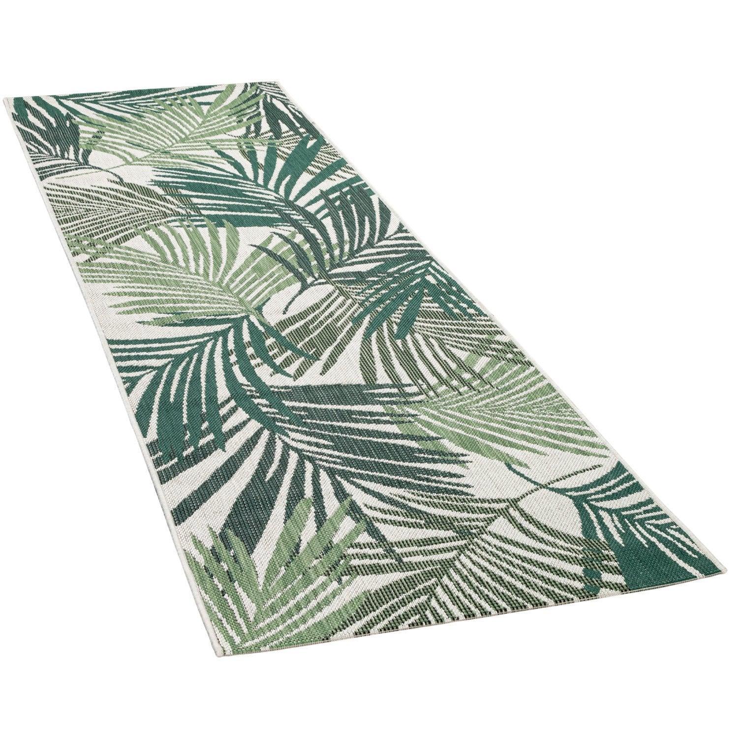 Outdoor Rug Ostende Palm Leaf Pattern - Green White RugYourHome