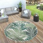 Outdoor Rug Ostende Palm Leaf Pattern - Green White RugYourHome
