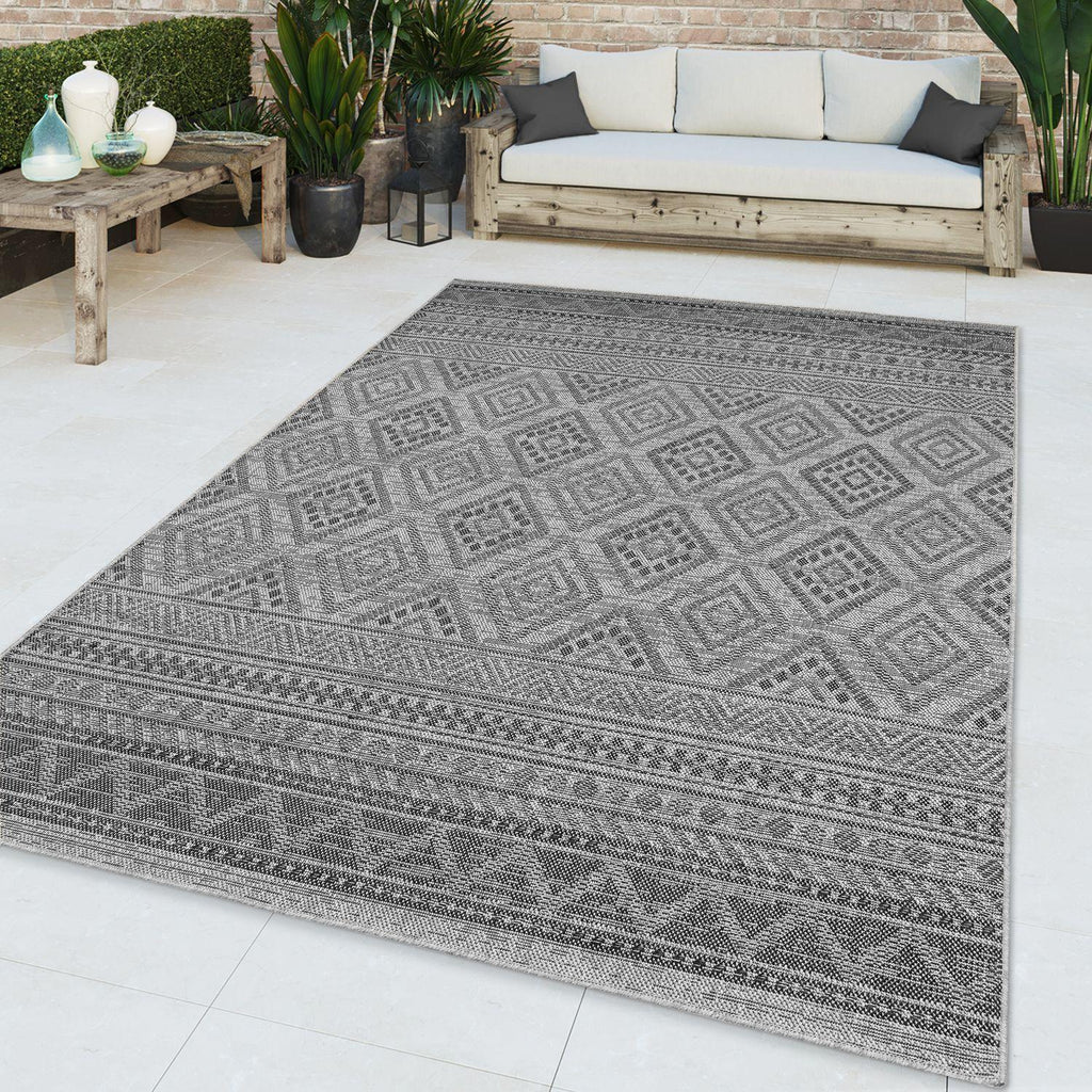 Outdoor Rug Vermont Boho Diamond Pattern - Dark Grey RugYourHome