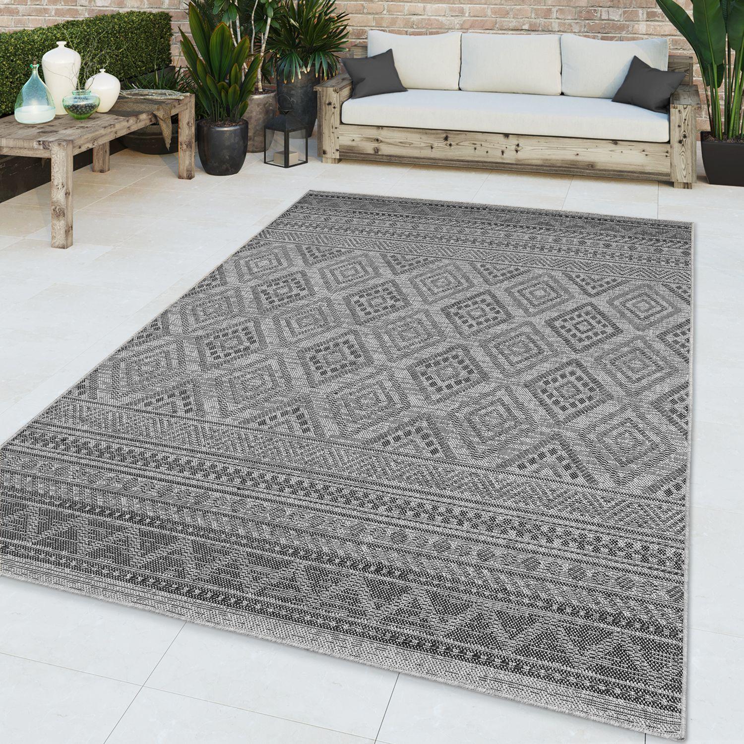 Outdoor Rug Vermont Boho Diamond Pattern - Dark Grey RugYourHome