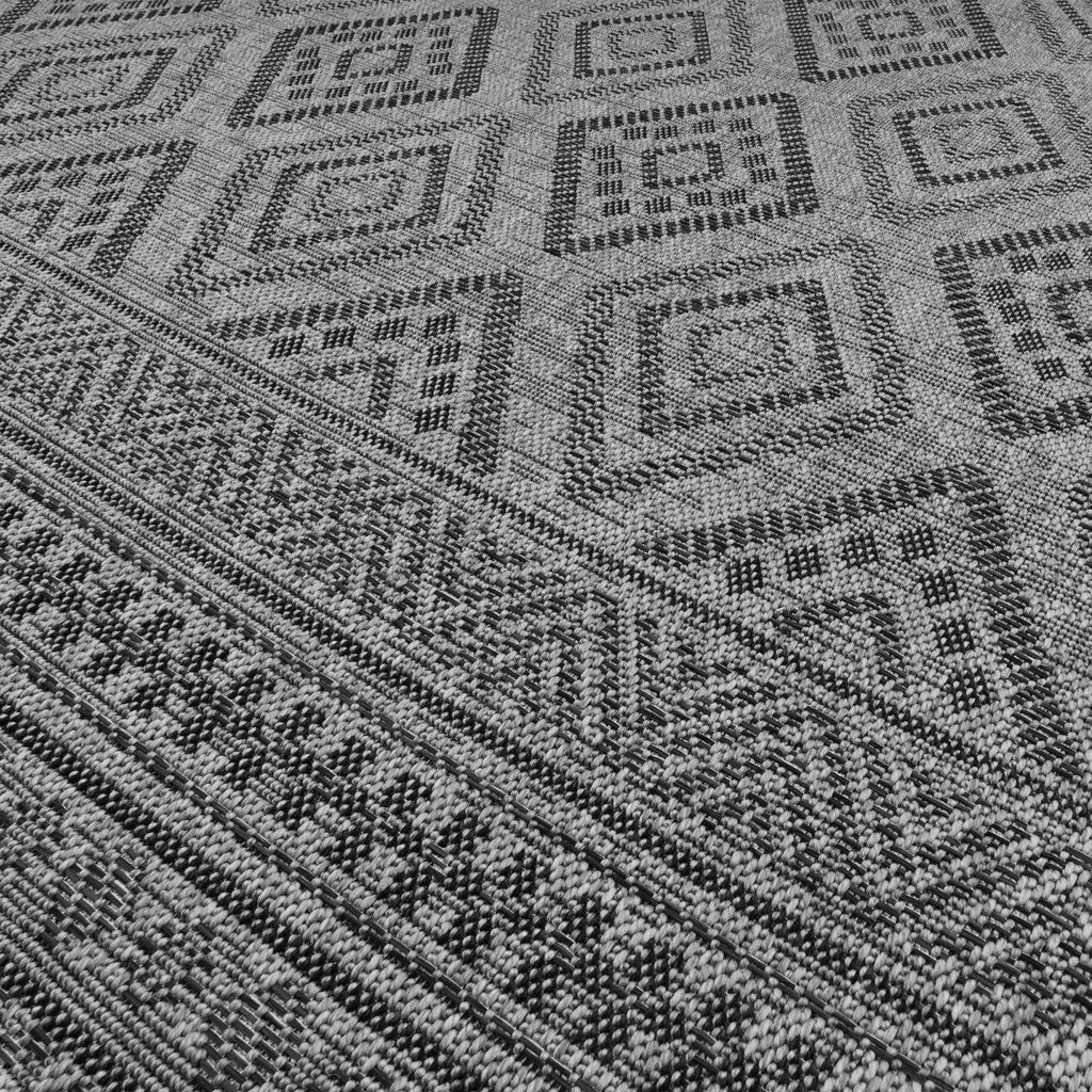 Outdoor Rug Vermont Boho Diamond Pattern - Dark Grey RugYourHome