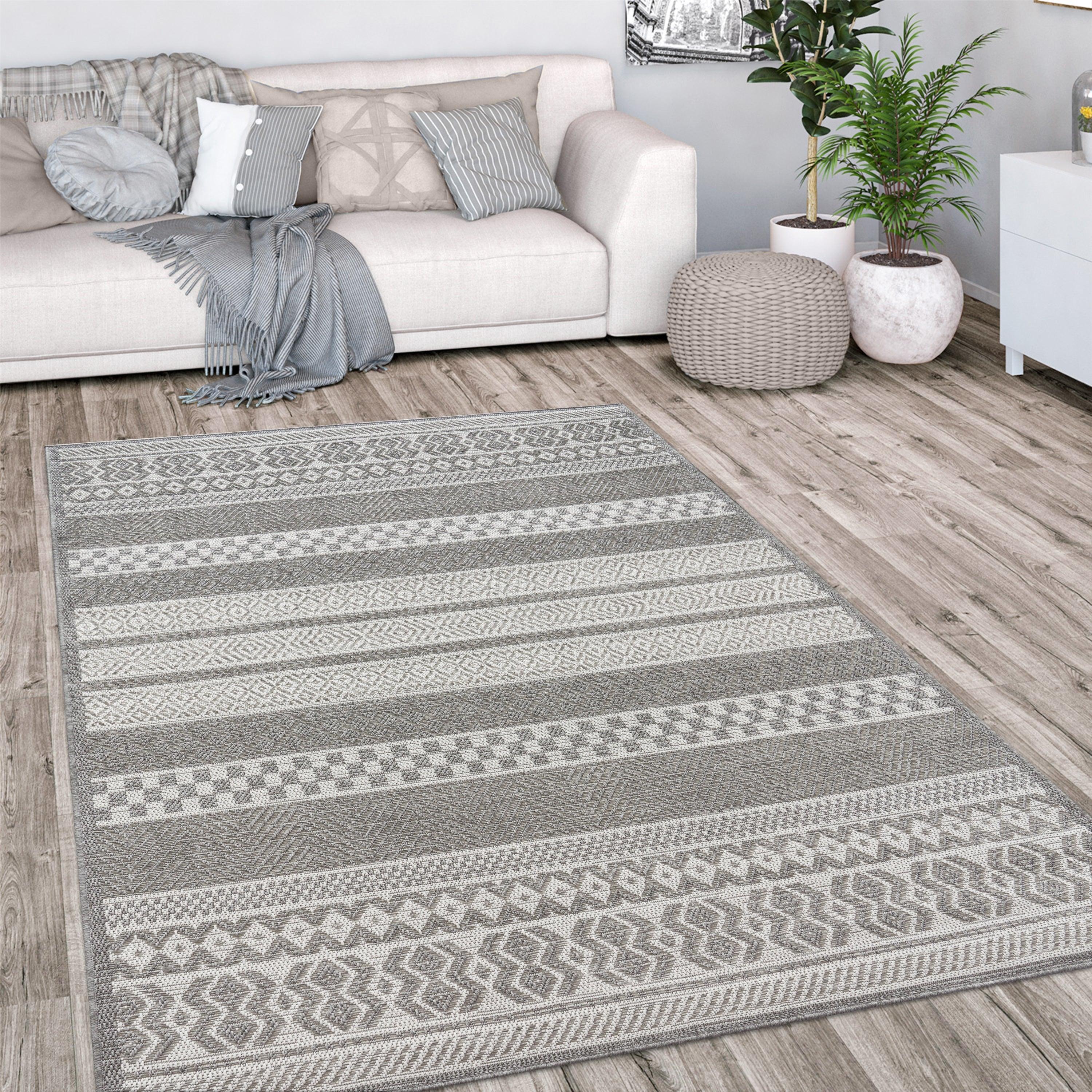 Outdoor Rug Vermont Modern Boho Ornaments in White Grey RugYourHome