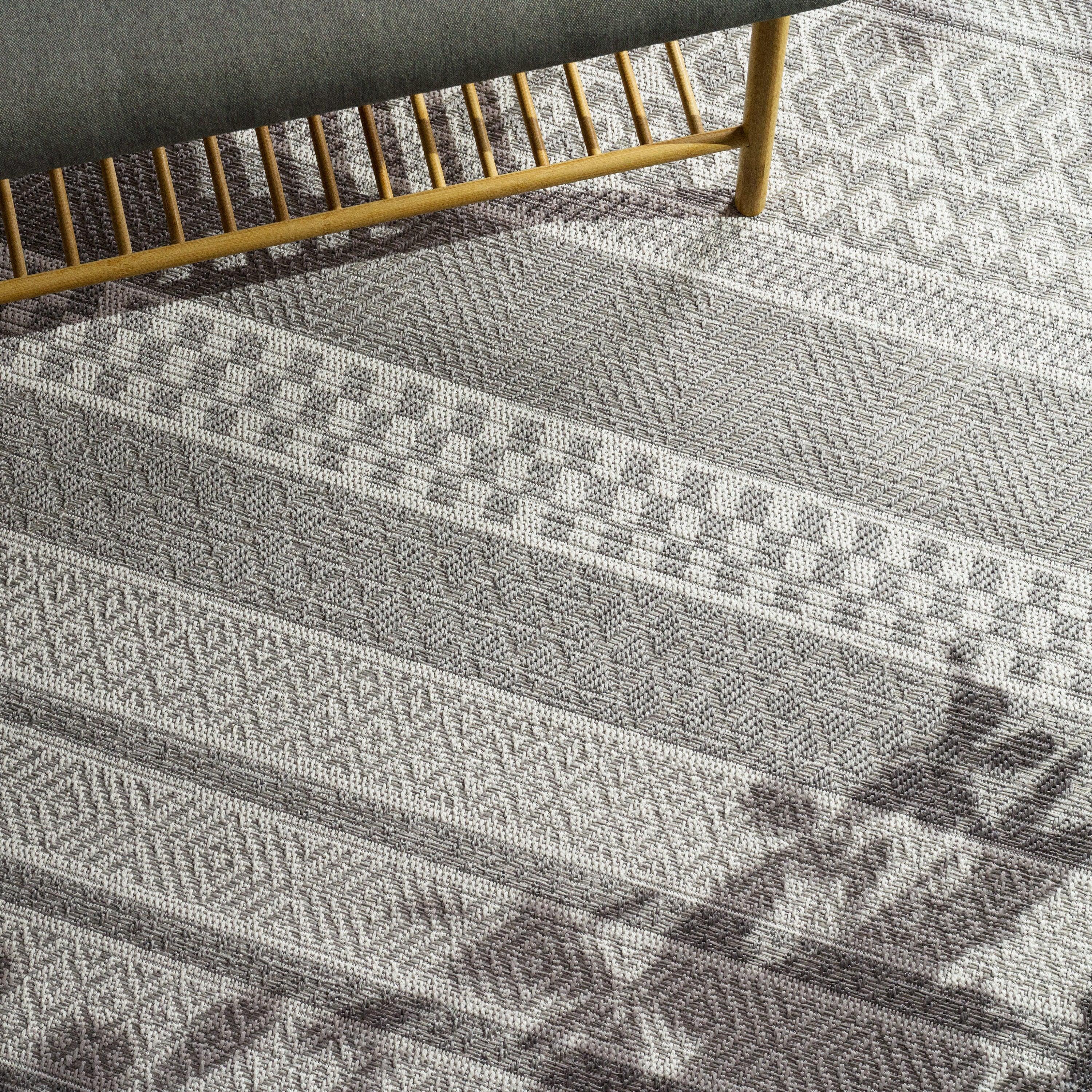 Outdoor Rug Vermont Modern Boho Ornaments in White Grey RugYourHome