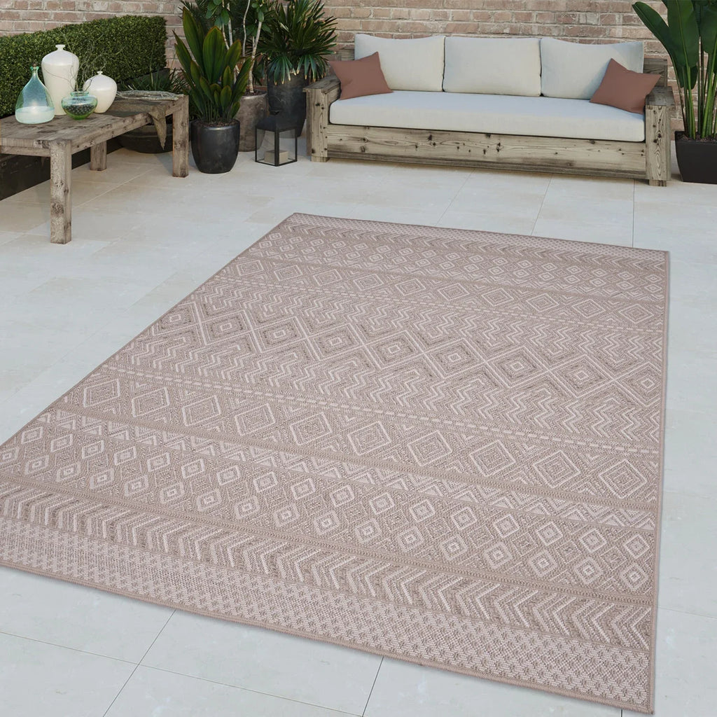 Outdoor Rug Vermont Stain-Resistant with Boho Pattern in Beige RugYourHome