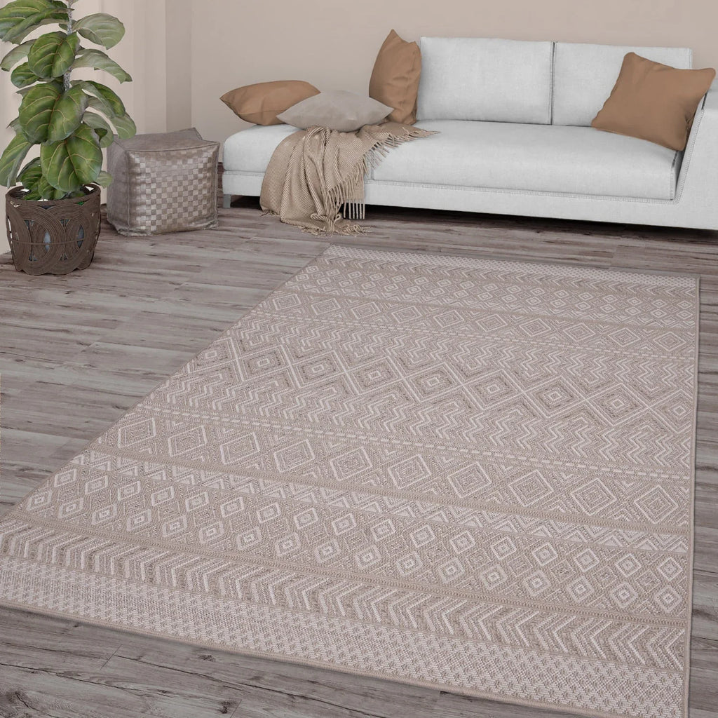 Outdoor Rug Vermont Stain-Resistant with Boho Pattern in Beige RugYourHome
