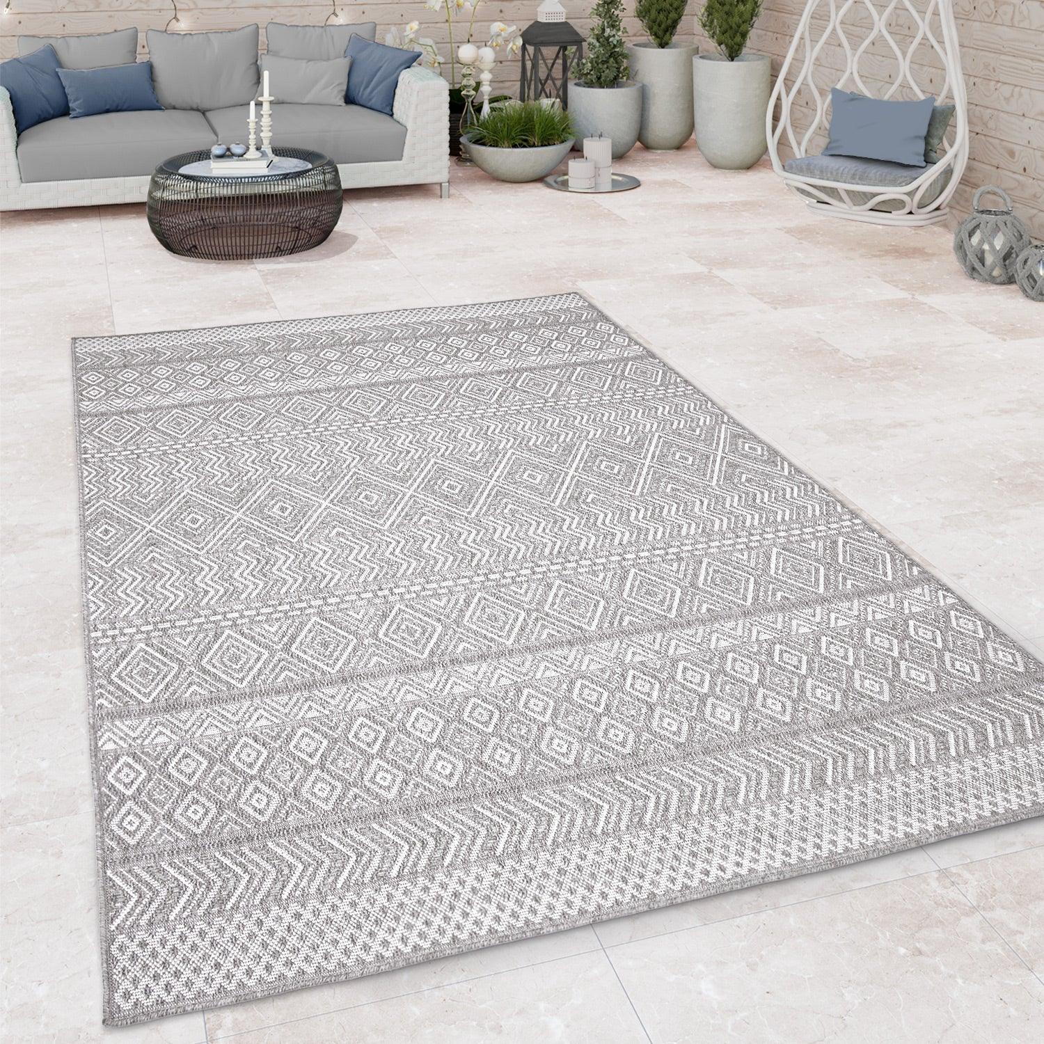 Outdoor Rug Vermont Stain-Resistant with Boho Pattern in Grey RugYourHome