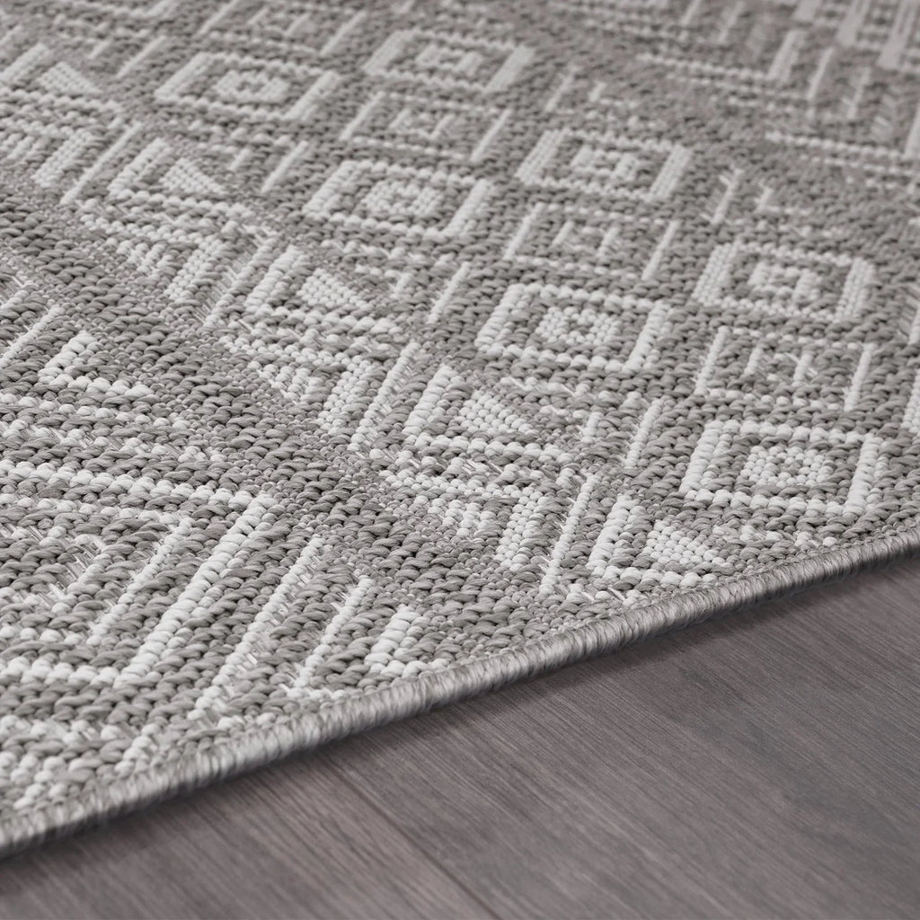 Outdoor Rug Vermont Stain-Resistant with Boho Pattern in Grey RugYourHome