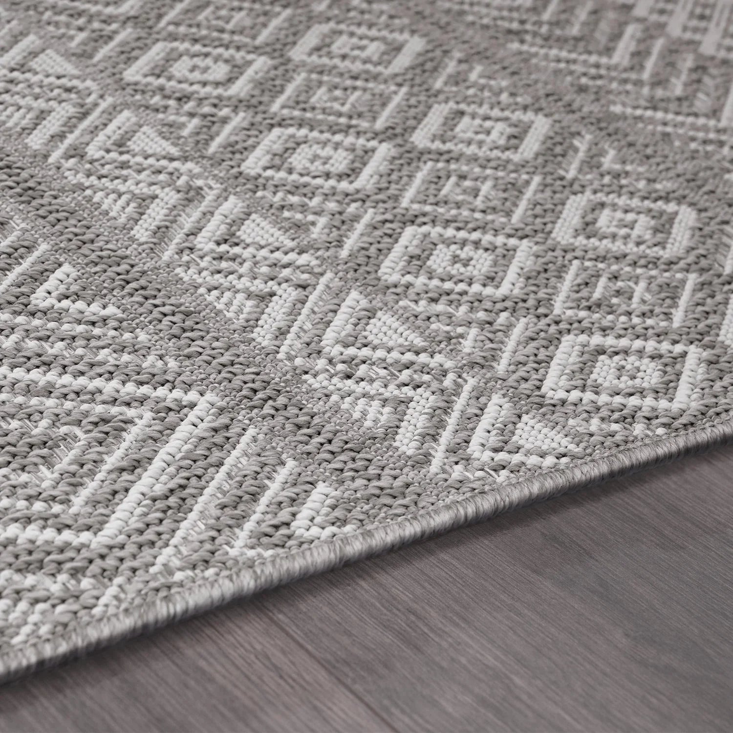 Outdoor Rug Vermont Stain-Resistant with Boho Pattern in Grey RugYourHome