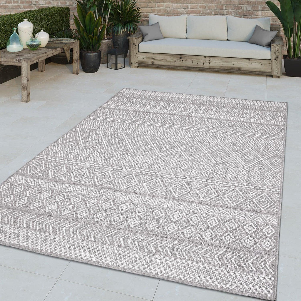 Outdoor Rug Vermont Stain-Resistant with Boho Pattern in Grey RugYourHome