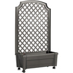 Outdoor Self-Watering Garden Planter with Trellis and Wheels in Grey Plastic