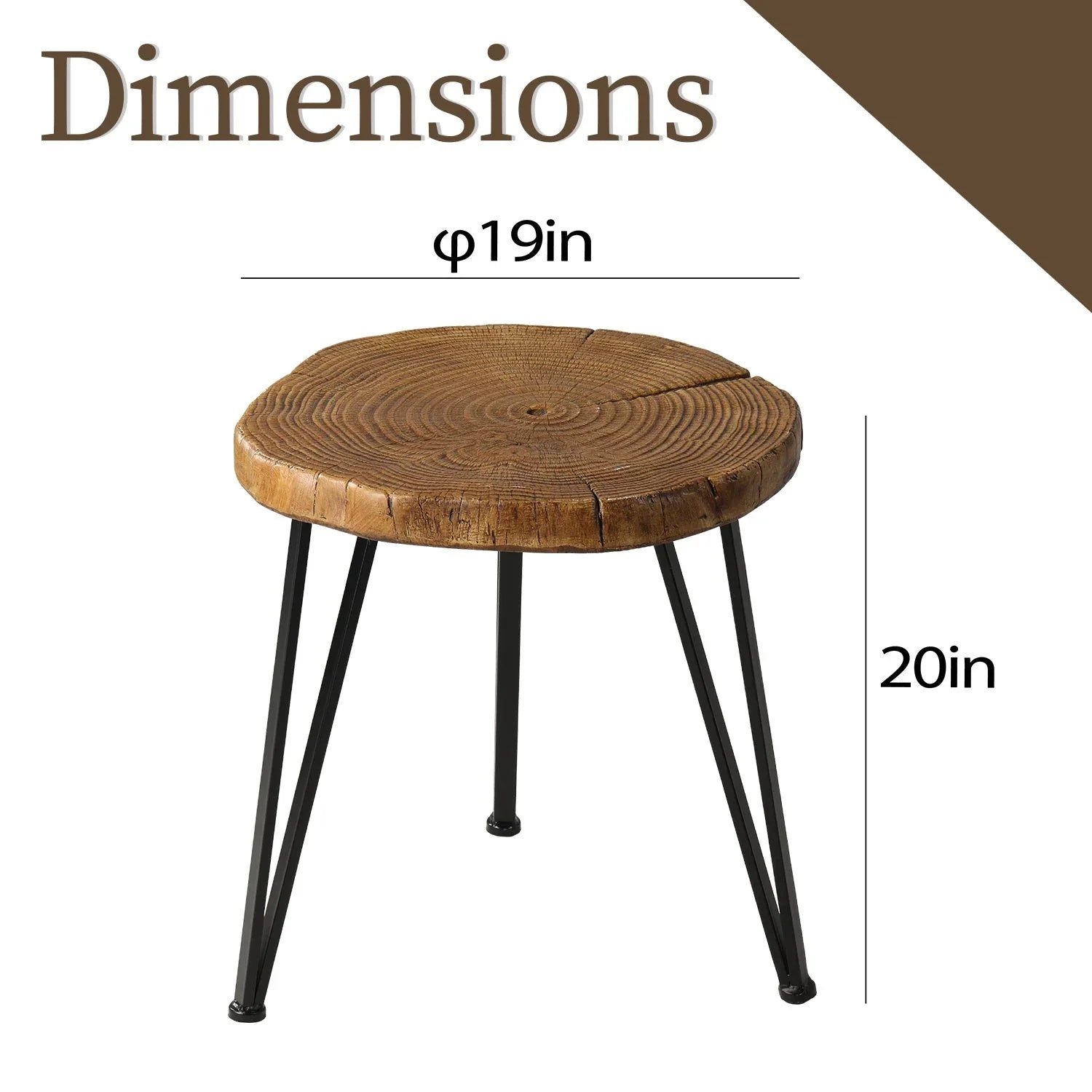 Outdoor Side Table, Round Faux Wood End Table with Oak Colored Table Top and Triangular Metal Feet, Light Weight Accent Table for Living Room, Bedroom or Balcony, 19x20inches House Of Avana