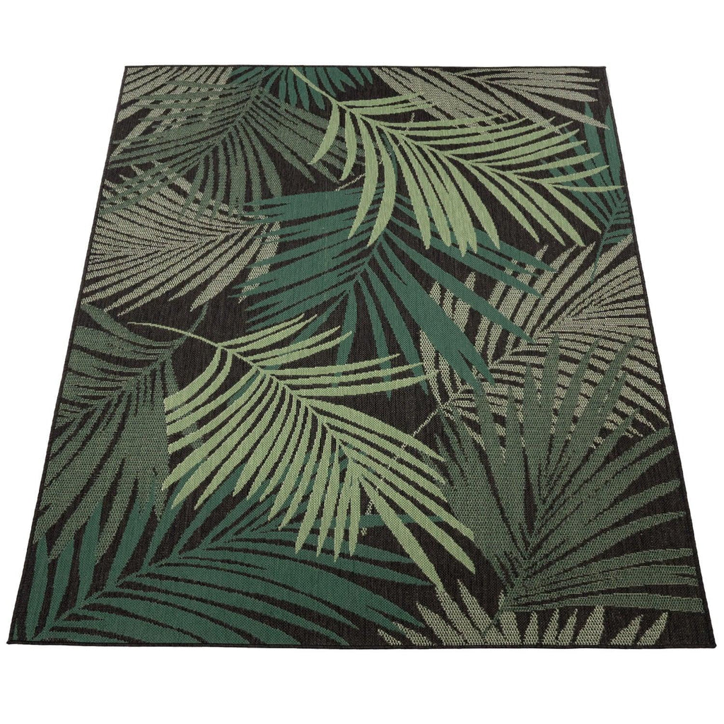 Outdoor Rug Ostende Tropical Palm Leaves - Black Green RugYourHome