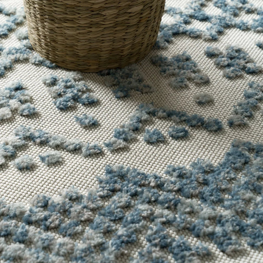 In- & Outdoor Rug Marrakesh High/Low Effect Trellis in Turquoise Cream RugYourHome