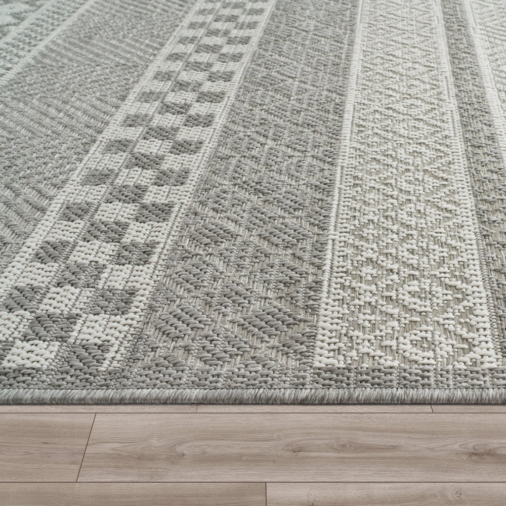 Outdoor Rug Vermont Modern Boho Ornaments in White Grey RugYourHome