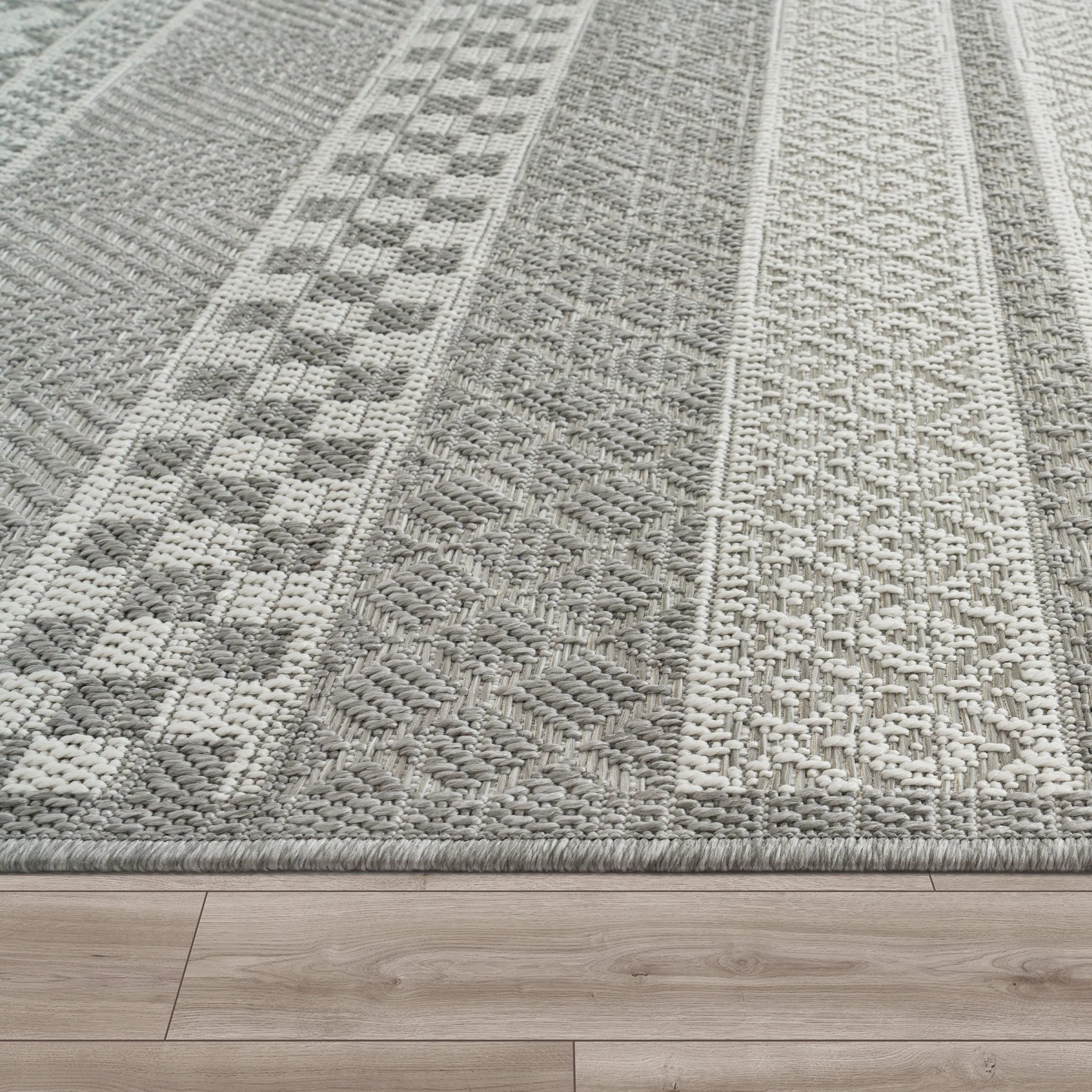 Outdoor Rug Vermont Modern Boho Ornaments in White Grey RugYourHome