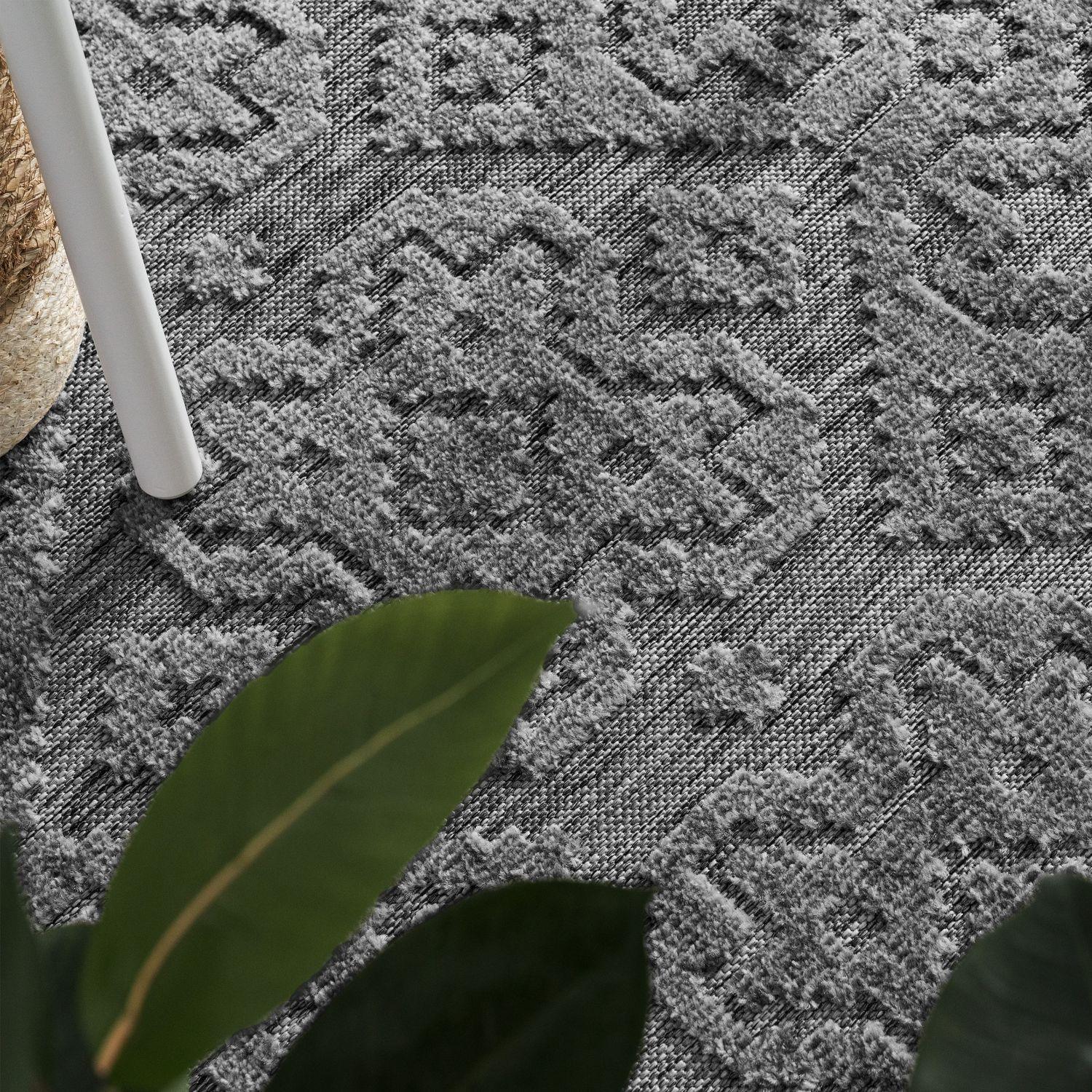 In- & Outdoor Rug Marrakesh High-Low Diamond Effect Pattern Anthracite RugYourHome