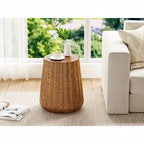 Outdoor/Indoor Round Side Table - Lightweight Accent Table with Faux Wood Construction, Modern Farmhouse Coffee table, Footrest, Plant Stand - for Patio, Living Room, Deck, Garden - Easy to Move & Durable Decor House Of Avana