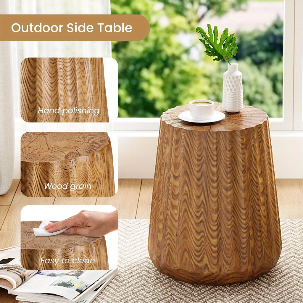 Outdoor/Indoor Round Side Table - Lightweight Accent Table with Faux Wood Construction, Modern Farmhouse Coffee table, Footrest, Plant Stand - for Patio, Living Room, Deck, Garden - Easy to Move & Durable Decor House Of Avana