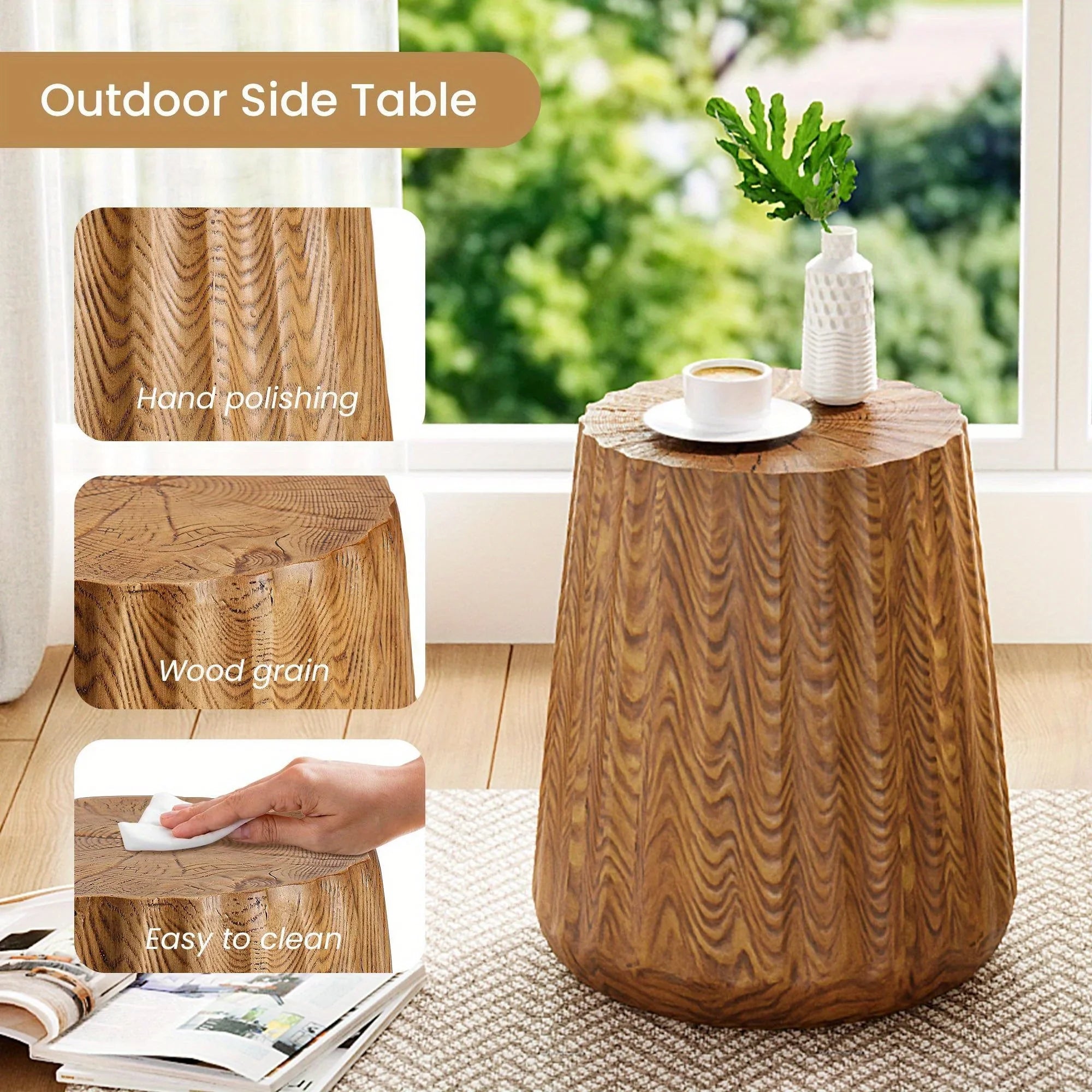 Outdoor/Indoor Round Side Table - Lightweight Accent Table with Faux Wood Construction, Modern Farmhouse Coffee table, Footrest, Plant Stand - for Patio, Living Room, Deck, Garden - Easy to Move & Durable Decor House Of Avana