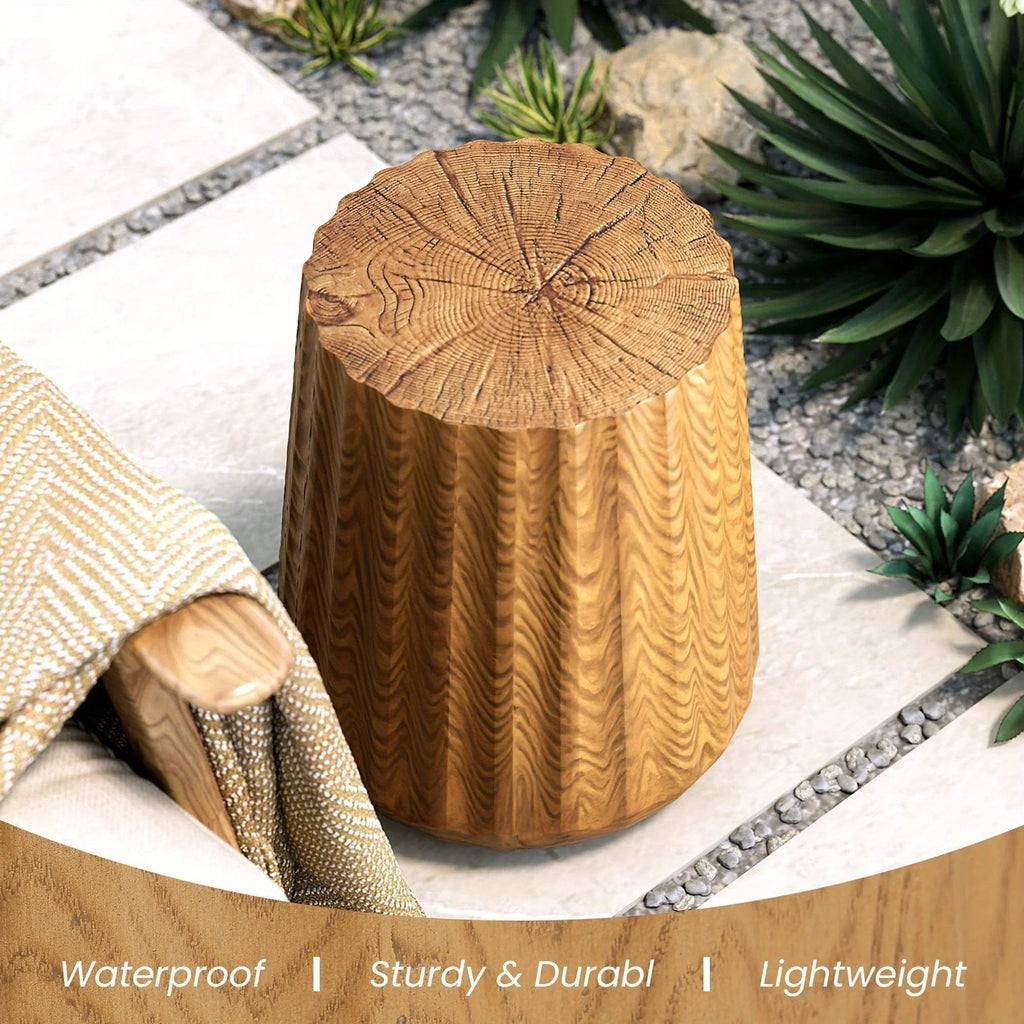 Outdoor/Indoor Round Side Table - Lightweight Accent Table with Faux Wood Construction, Modern Farmhouse Coffee table, Footrest, Plant Stand - for Patio, Living Room, Deck, Garden - Easy to Move & Durable Decor House Of Avana