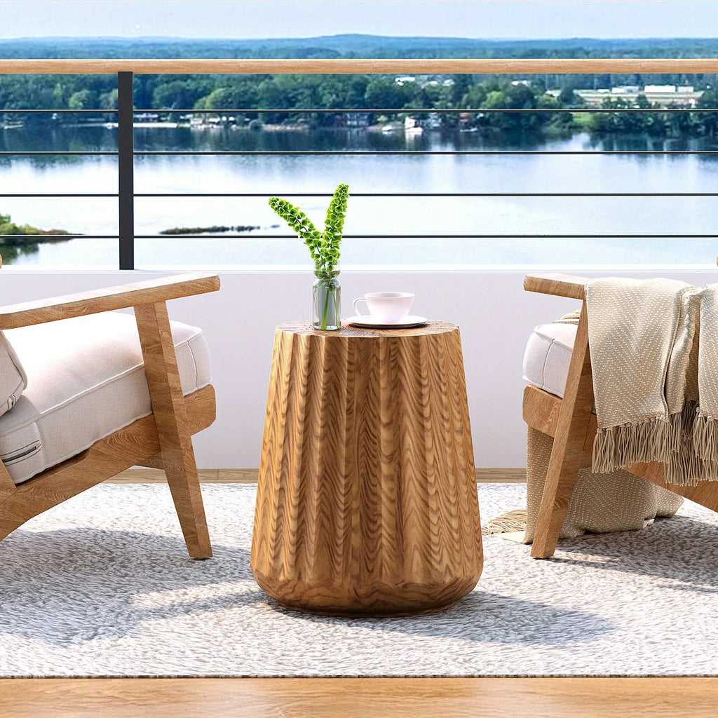 Outdoor/Indoor Round Side Table - Lightweight Accent Table with Faux Wood Construction, Modern Farmhouse Coffee table, Footrest, Plant Stand - for Patio, Living Room, Deck, Garden - Easy to Move & Durable Decor House Of Avana