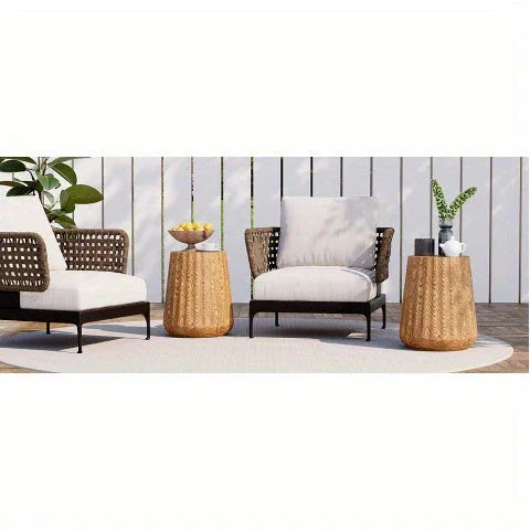 Outdoor/Indoor Round Side Table - Lightweight Accent Table with Faux Wood Construction, Modern Farmhouse Coffee table, Footrest, Plant Stand - for Patio, Living Room, Deck, Garden - Easy to Move & Durable Decor House Of Avana