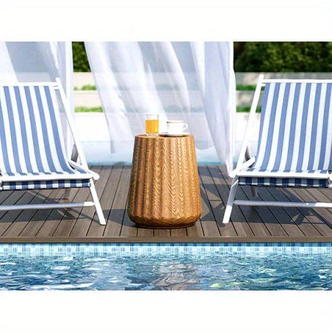 Outdoor/Indoor Round Side Table - Lightweight Accent Table with Faux Wood Construction, Modern Farmhouse Coffee table, Footrest, Plant Stand - for Patio, Living Room, Deck, Garden - Easy to Move & Durable Decor House Of Avana