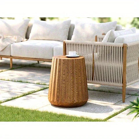Outdoor/Indoor Round Side Table - Lightweight Accent Table with Faux Wood Construction, Modern Farmhouse Coffee table, Footrest, Plant Stand - for Patio, Living Room, Deck, Garden - Easy to Move & Durable Decor House Of Avana