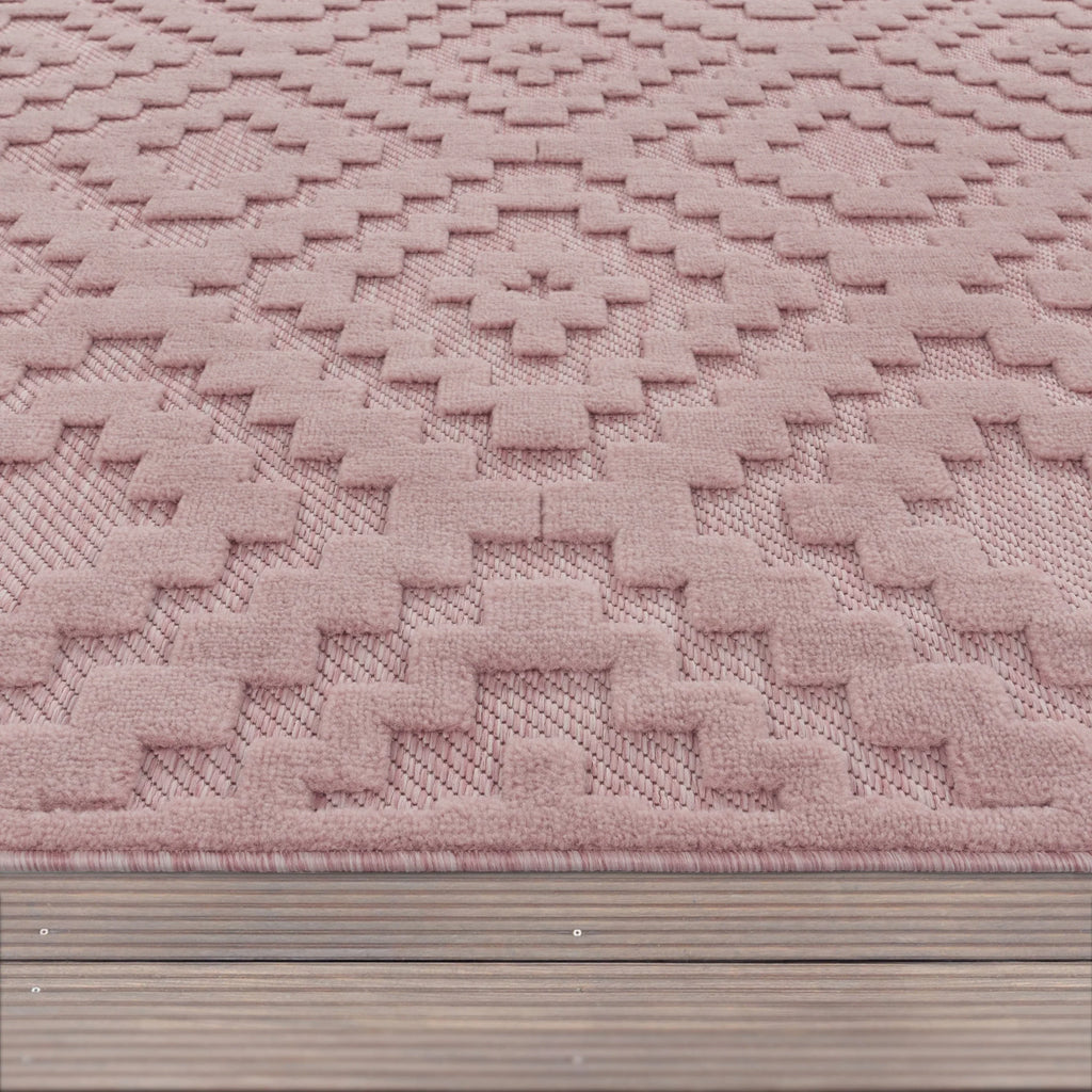 Indoor Outdoor Rug Livorno Trellis High-Low Pattern In Pink RugYourHome