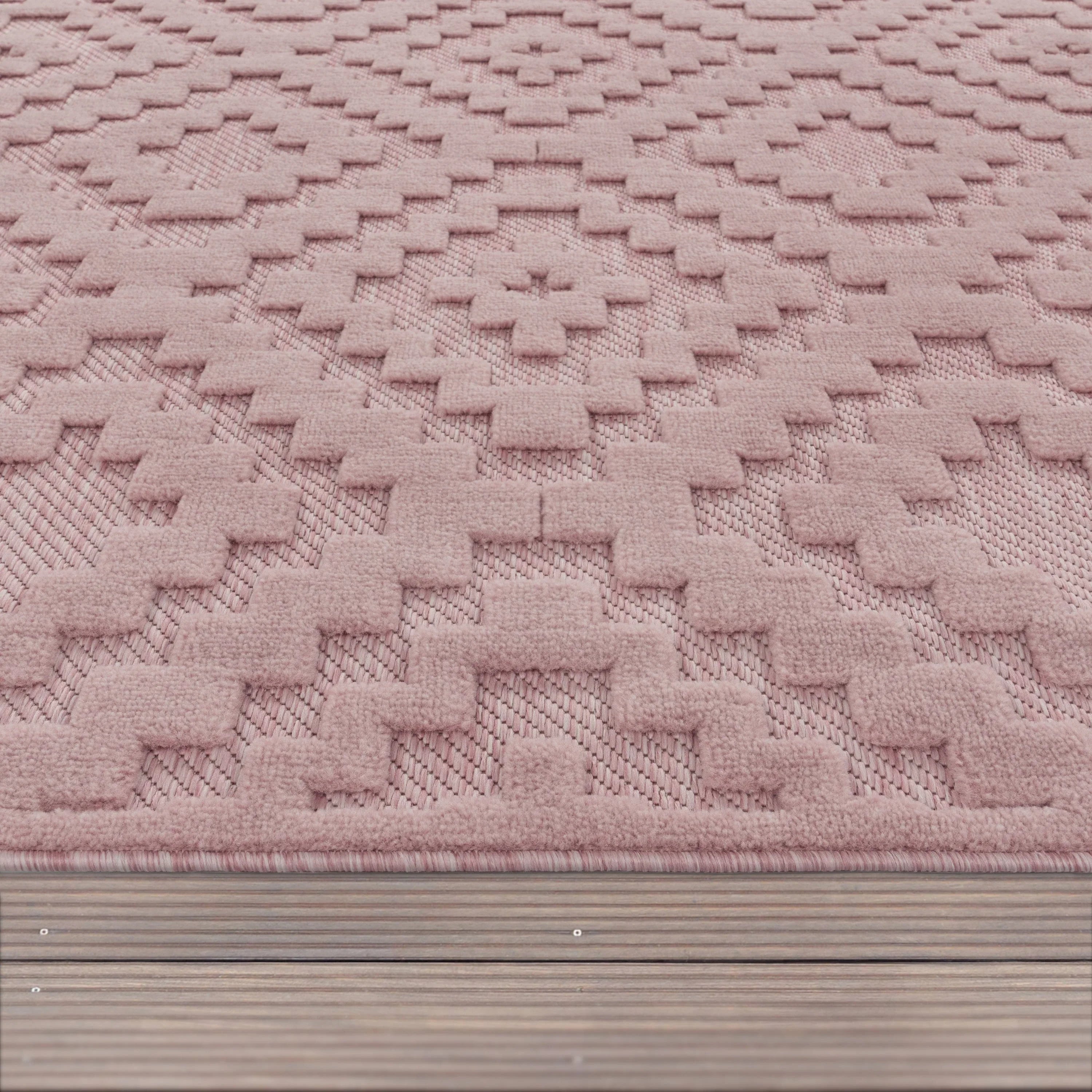 Indoor Outdoor Rug Livorno Trellis High-Low Pattern In Pink RugYourHome