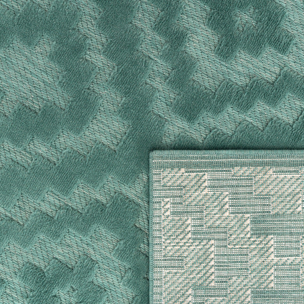 Indoor Outdoor Rug Livorno Trellis High-Low Pattern In Turquoise RugYourHome