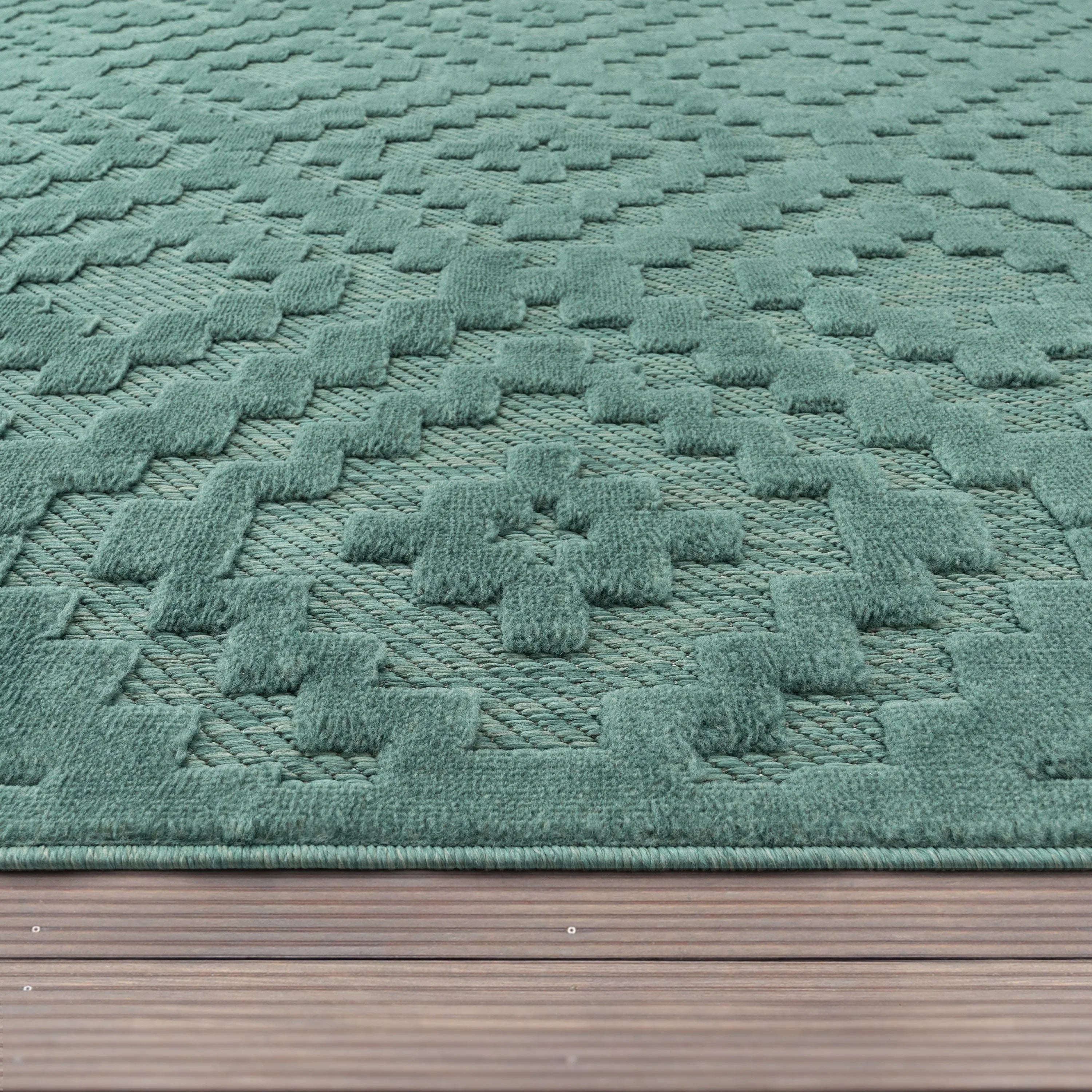 Indoor Outdoor Rug Livorno Trellis High-Low Pattern In Turquoise RugYourHome