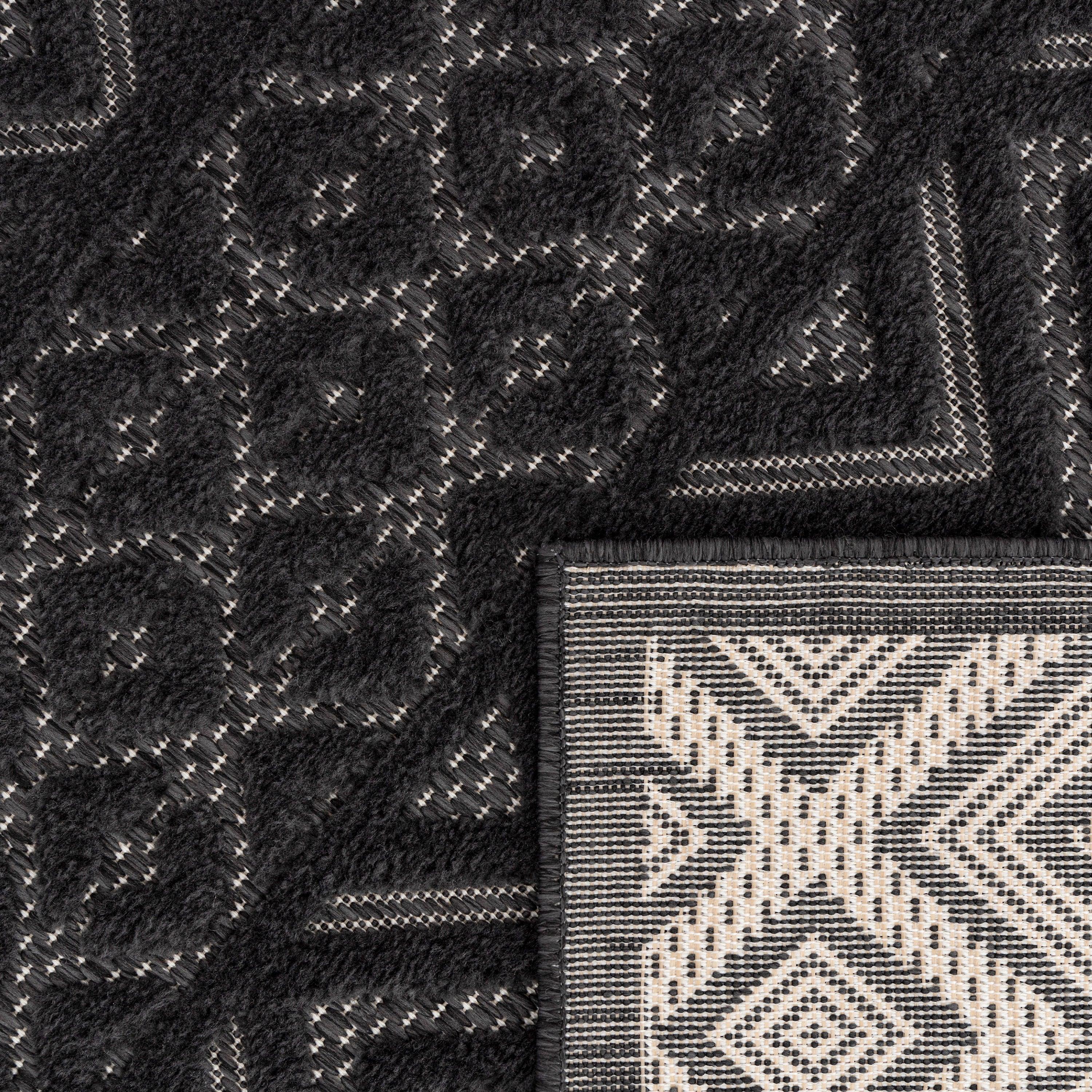 Indoor Outdoor Rug Livorno Boho High-Low Pattern In Anthracite RugYourHome
