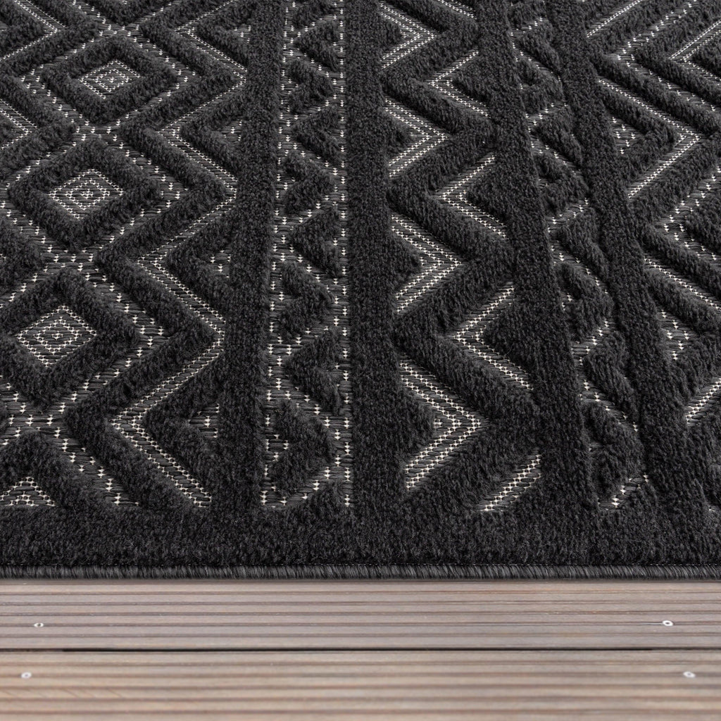 Indoor Outdoor Rug Livorno Boho High-Low Pattern In Anthracite RugYourHome