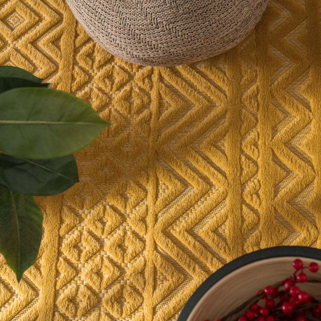 Indoor Outdoor Rug Livorno Boho High-Low Pattern In Yellow RugYourHome
