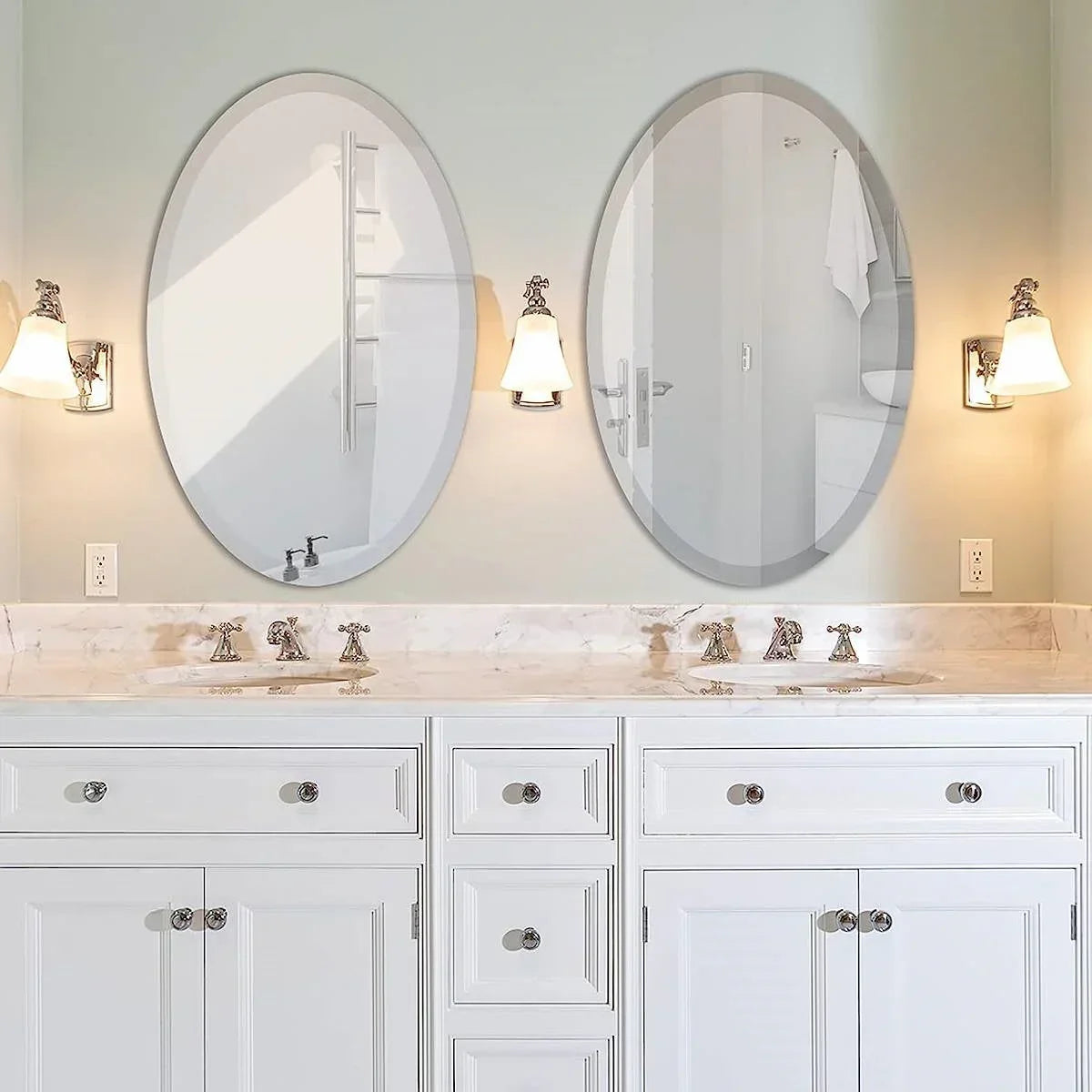Oval 36 x 24-inch Beveled Bathroom Living Room Vanity Frameless Wall Mirror