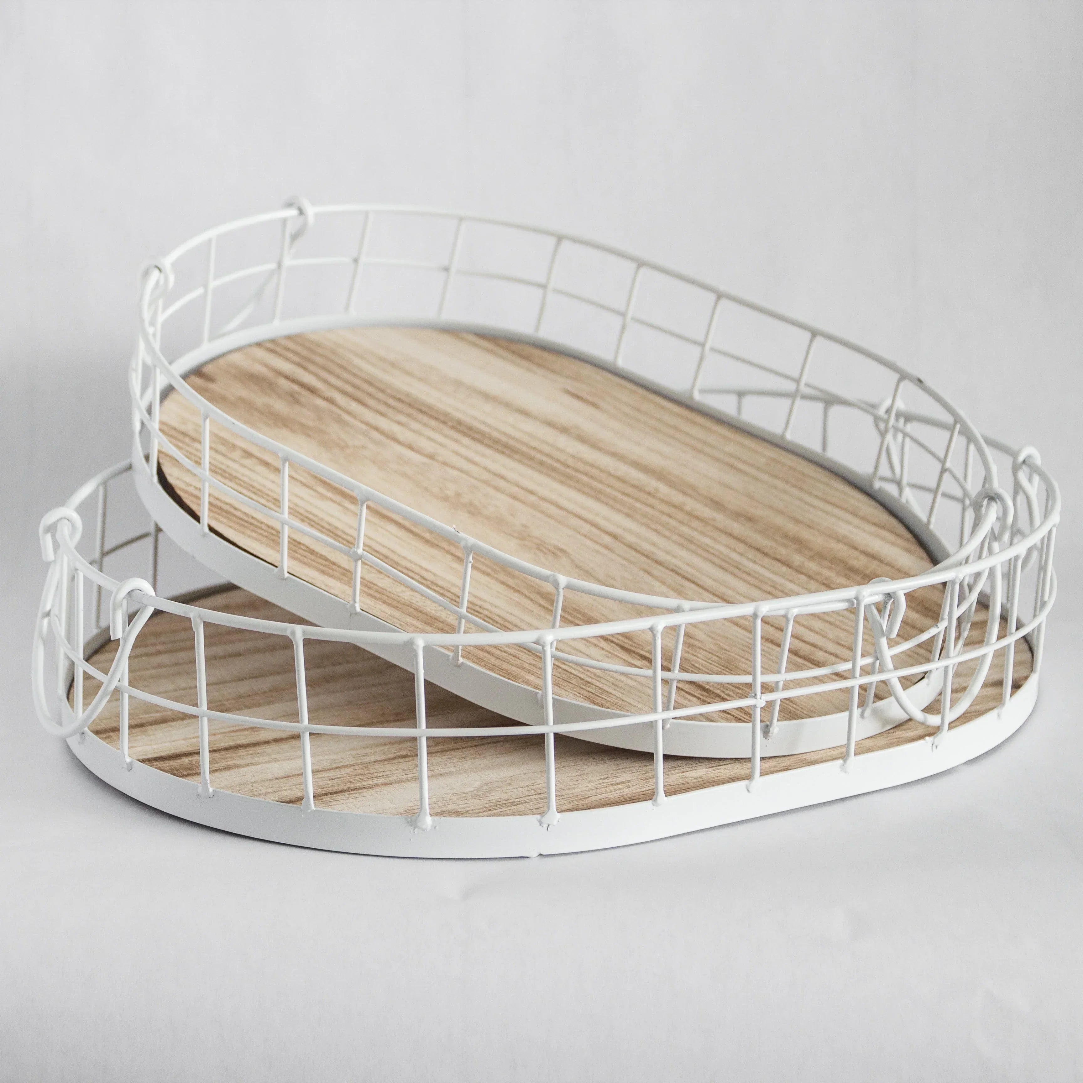 449 - Oval Metal & Wood Tray, front view - House Of Avana