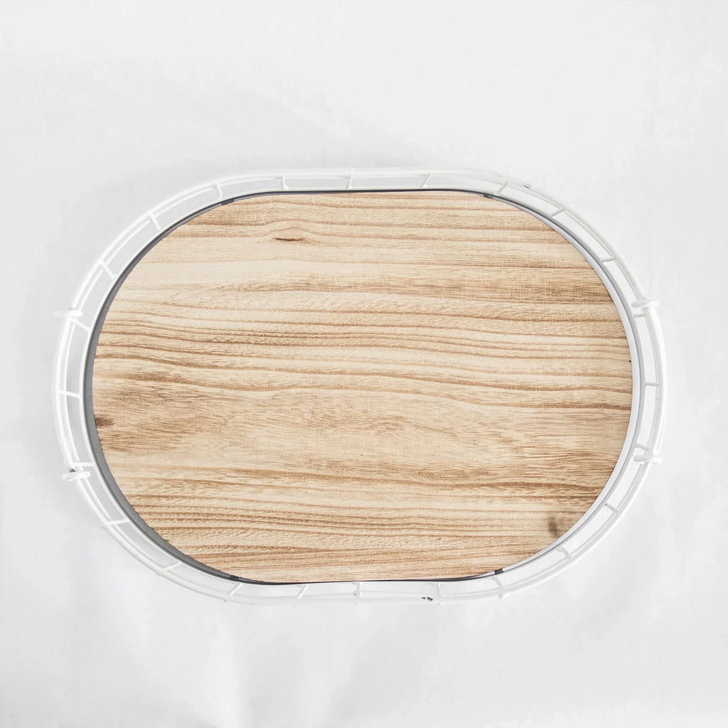 449 - Oval Metal & Wood Tray, back view - House Of Avana