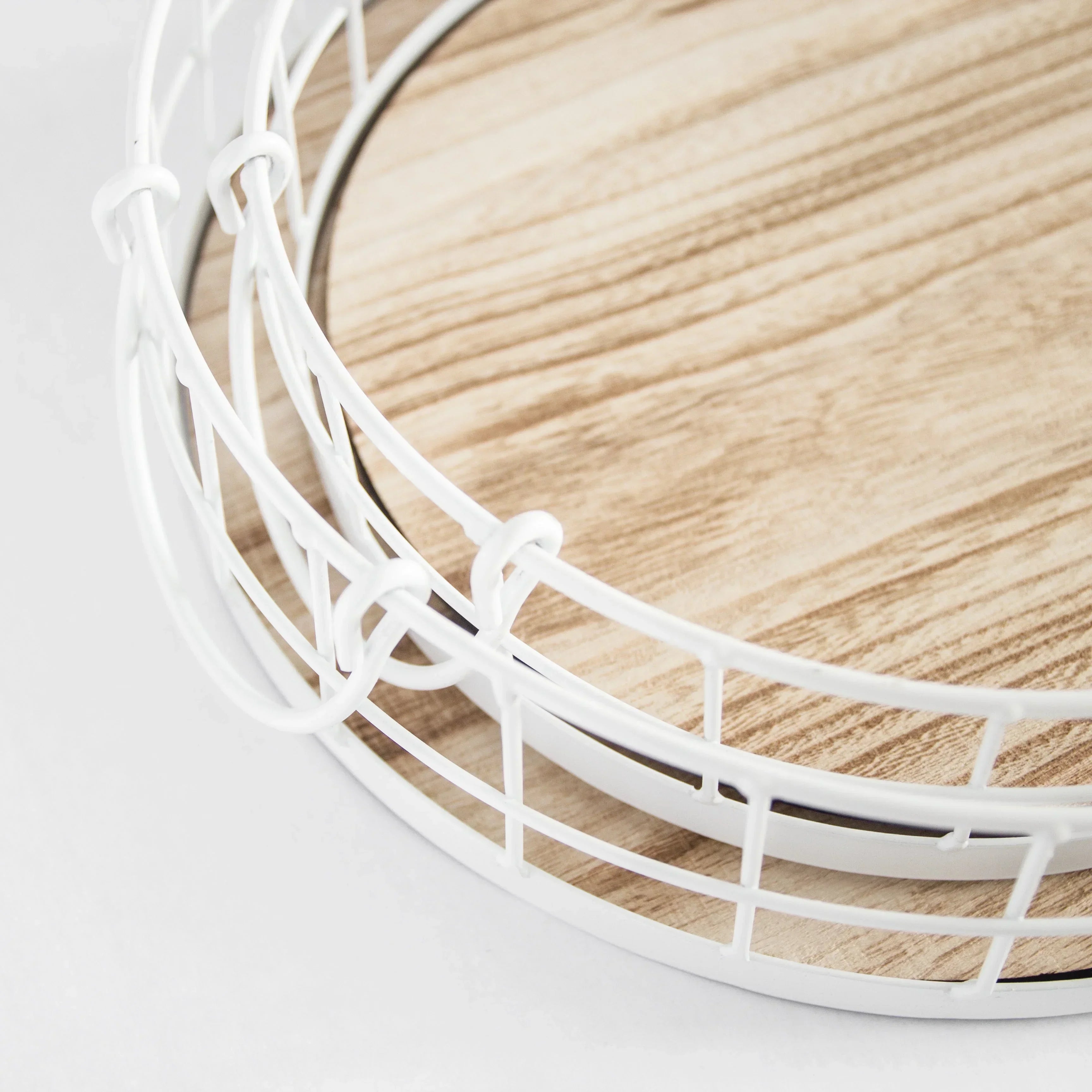 449 - Oval Metal & Wood Tray, angled view - House Of Avana
