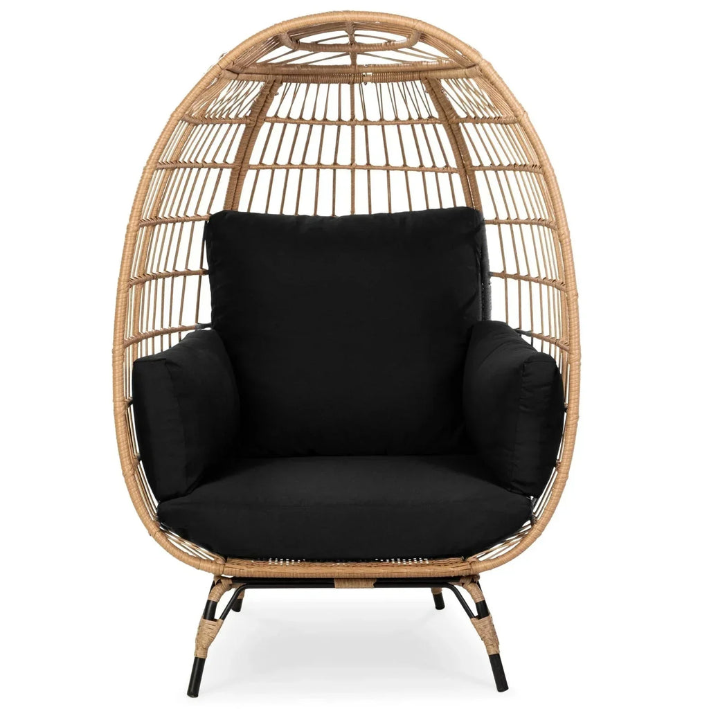 Oversized Patio Lounger Indoor/Outdoor Wicker Egg Chair Black