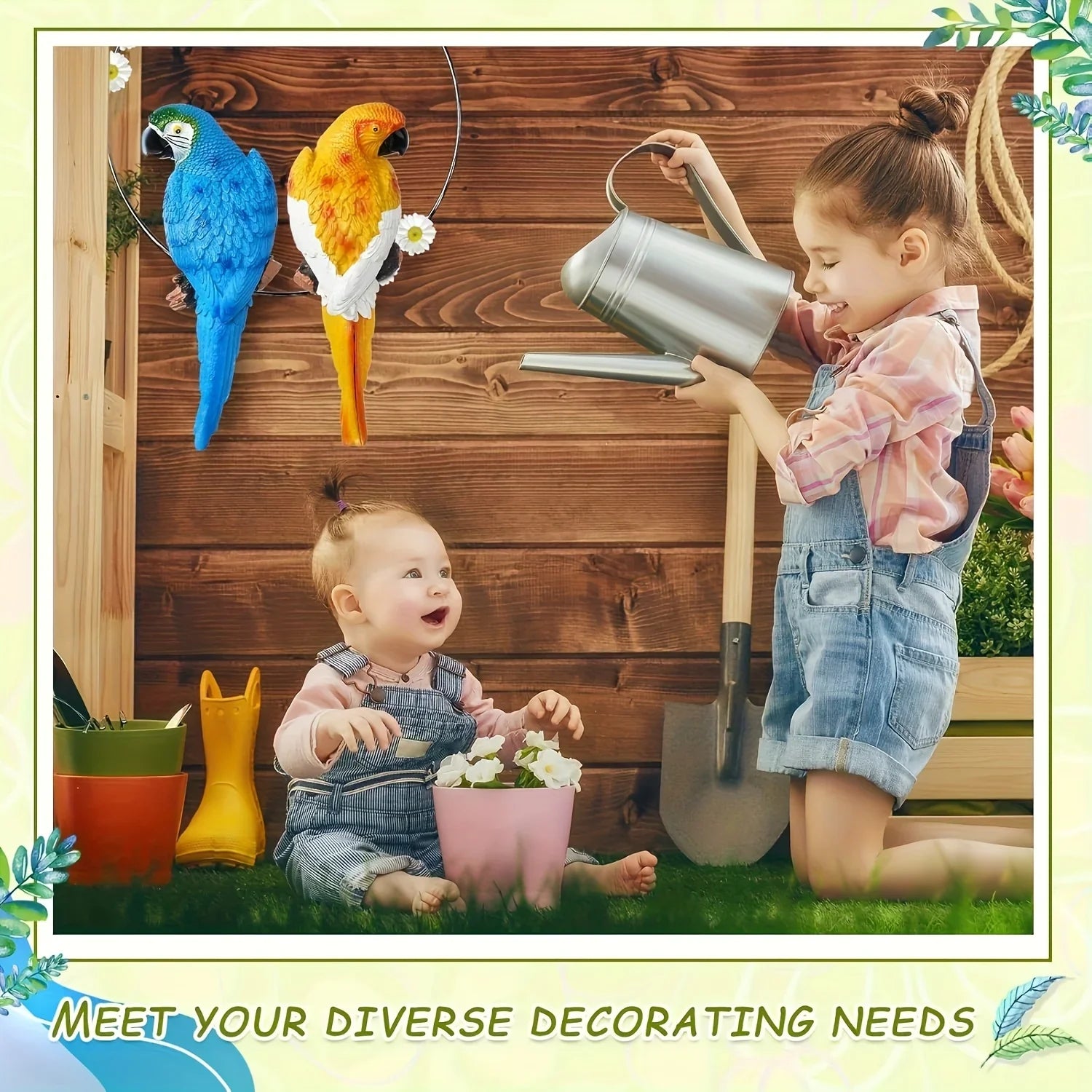 A Pair Simulation Parrot Wall Decoration, 12 Inch Lifelike Outdoor Golden Parrot Sculpture, Tropical Realistic Green And Red Parrot Bird Decoration, Used for Courtyard Gardens, Lawns, Trees, Walls House Of Avana