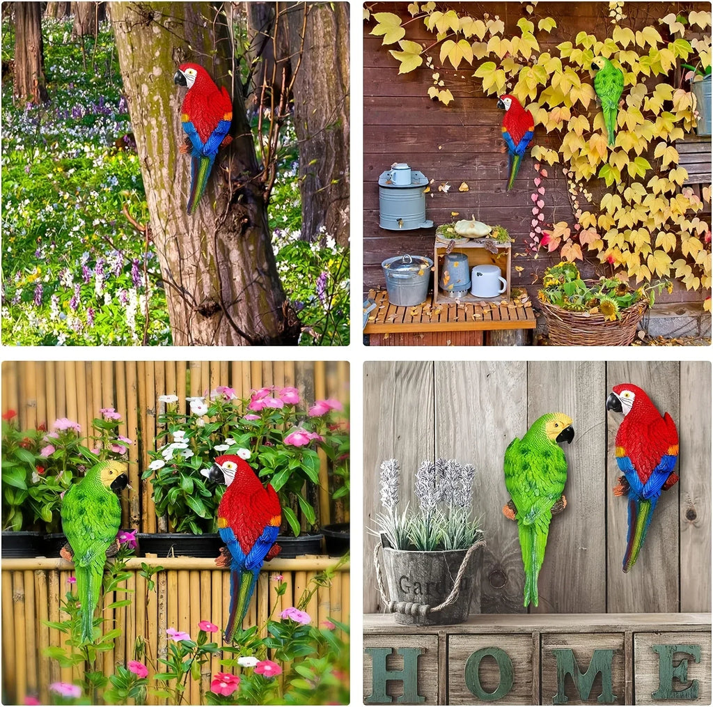 A Pair Simulation Parrot Wall Decoration, 12 Inch Lifelike Outdoor Golden Parrot Sculpture, Tropical Realistic Green And Red Parrot Bird Decoration, Used for Courtyard Gardens, Lawns, Trees, Walls House Of Avana