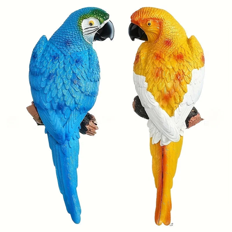 A Pair Simulation Parrot Wall Decoration, 12 Inch Lifelike Outdoor Golden Parrot Sculpture, Tropical Realistic Green And Red Parrot Bird Decoration, Used for Courtyard Gardens, Lawns, Trees, Walls House Of Avana