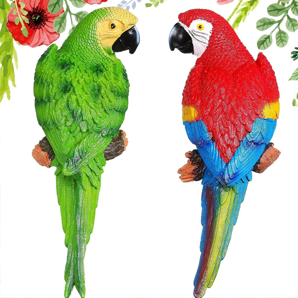 A Pair Simulation Parrot Wall Decoration, 12 Inch Lifelike Outdoor Golden Parrot Sculpture, Tropical Realistic Green And Red Parrot Bird Decoration, Used for Courtyard Gardens, Lawns, Trees, Walls House Of Avana